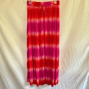 F-187 Cato Pink & Red‎ Tie Dye Elastic & Drawstring Waist Maxi Skirt Size S